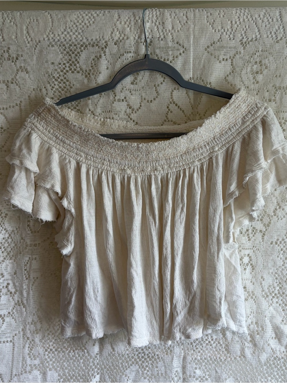 Free People Off-Shoulder Ruffle Top in Cream